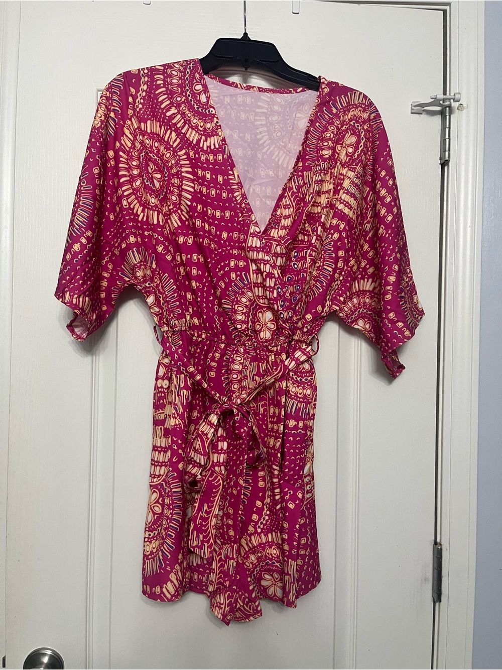Vibrant Fuchsia Printed Wrap Romper